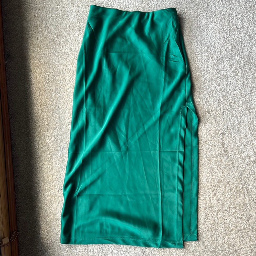 Urban Outfitters Green Silk Slit Midi/Maxi Skirt
